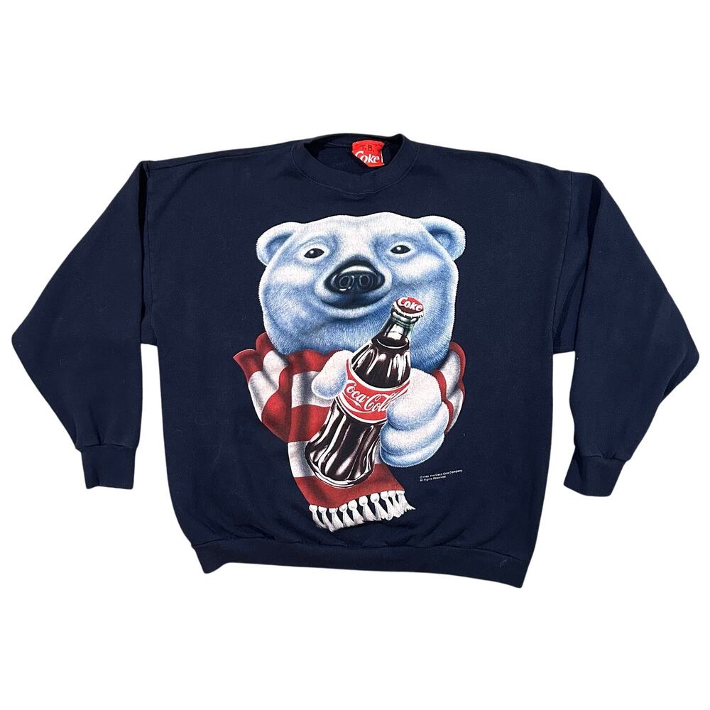 Vintage 90s Coca Cola Polar Bear Sweatshirt Mens XL 1995 Graphic Sweatshirt USA